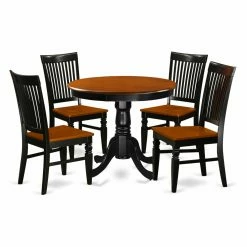 Cheap 👏 Casual Dining Sets East West Furniture Antique 5 Piece Round Dining Table Set With Wood Chairs 🌟