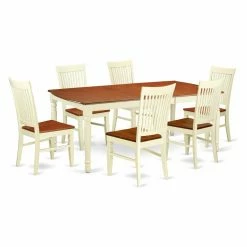 Hot Sale 😍 Rectangle East West Furniture Dover 7 Piece Rectangular Dining Table Set With Wood Chairs 🎉