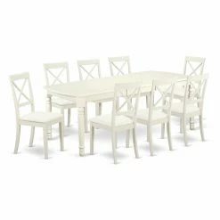 Cheap 🥰 Rectangle East West Furniture Dover 9 Piece Rectangular Dining Table Set With Faux Leather Chairs 👍