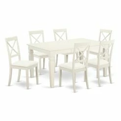 Best Sale ⭐ Rectangle East West Furniture Logan 7 Piece Rectangular Dining Set With Faux Leather Chairs 🎁