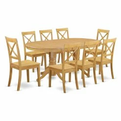 Best Sale 🥰 East West Furniture Vancouver 9 Piece Oval Dining Table With Wood Chairs 😍