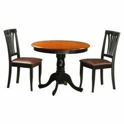 Cheapest 🔥 East West Furniture Antique 3 Piece Pedestal Round Dining Table Set With Avon Faux Leather Chairs 🥰