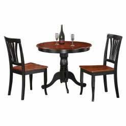 Hot Sale 🧨 East West Furniture Antique 3 Piece Pedestal Round Dining Table Set With Avon Wooden Seat Chairs ✨