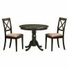 Best Pirce ❤️ East West Furniture Antique 3 Piece Pedestal Round Dining Table Set With Boston Microfiber Seat Chairs 🔔 -Kitchen Sales Store masterEASE187