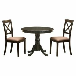 Best Pirce ❤️ East West Furniture Antique 3 Piece Pedestal Round Dining Table Set With Boston Microfiber Seat Chairs 🔔