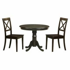 Budget 💯 East West Furniture Antique 3 Piece Pedestal Round Dining Table Set With Boston Wooden Seat Chairs 🌟