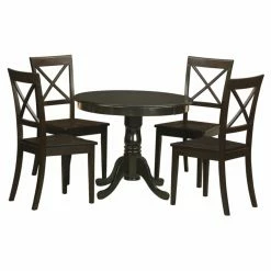 Cheapest ⭐ East West Furniture Antique 5 Piece Pedestal Round Dining Table Set With Boston Wooden Seat Chairs 😉