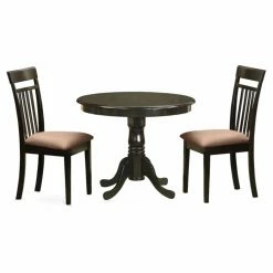 Budget 💯 East West Furniture Antique 3 Piece Pedestal Round Dining Table Set With Capri Microfiber Seat Chairs ❤️