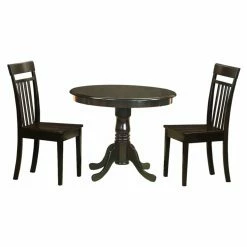 Wholesale 😉 East West Furniture Antique 3 Piece Pedestal Round Dining Table Set With Capri Wooden Seat Chairs 🛒