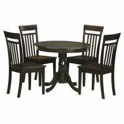 Wholesale 🥰 East West Furniture Antique 5 Piece Pedestal Round Dining Table Set With Capri Wooden Seat Chairs ✔️