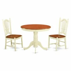 Wholesale 🎉 East West Furniture Antique 3 Piece Pedestal Round Dining Table Set With Dover Wooden Seat Chairs 🌟