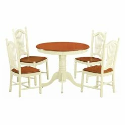 Buy ⭐ East West Furniture Antique 5 Piece Pedestal Round Dining Table Set With Dover Wooden Seat Chairs ❤️