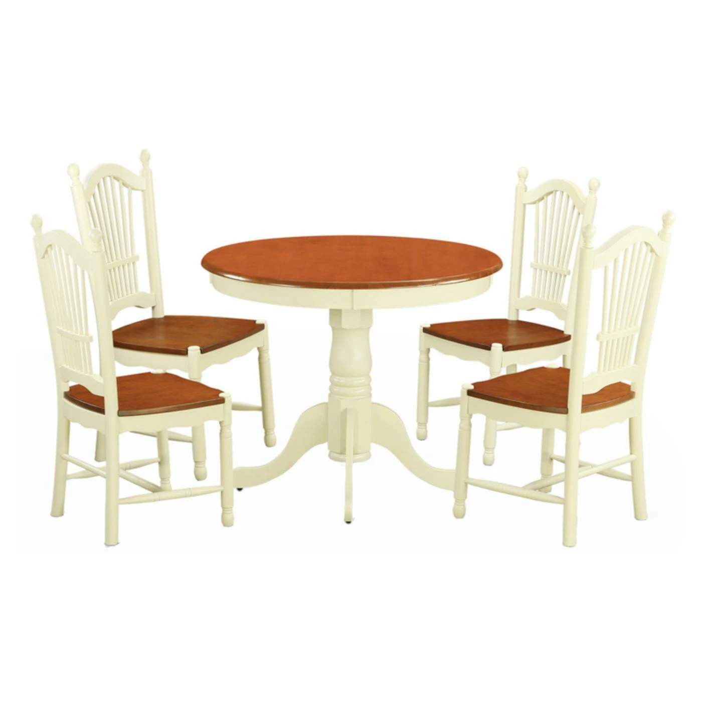 Buy ⭐ East West Furniture Antique 5 Piece Pedestal Round Dining Table Set With Dover Wooden Seat Chairs ❤️ 3 Buy ⭐ East West Furniture Antique 5 Piece Pedestal Round Dining Table Set With Dover Wooden Seat Chairs ❤️