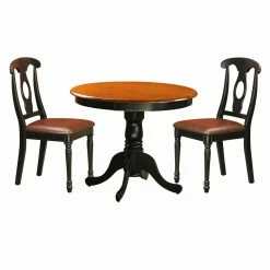 New 🛒 East West Furniture Antique 3 Piece Pedestal Round Dining Table Set With Kenley Faux Leather Seat Chairs 🤩