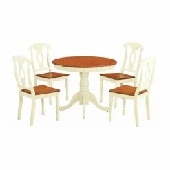 Buy 🔔 East West Furniture Antique 5 Piece Pedestal Round Dining Table Set With Kenley Wooden Seat Chairs ✨