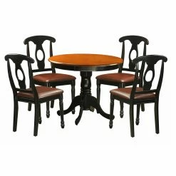 Wholesale 😉 East West Furniture Antique 5 Piece Pedestal Round Dining Table Set With Kenley Faux Leather Seat Chairs 👍