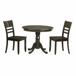 Best Pirce 💯 East West Furniture Antique 3 Piece Pedestal Round Dining Table Set With Fields Wooden Seat Chairs 🎁