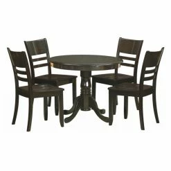 Buy ⭐ East West Furniture Antique 5 Piece Pedestal Round Dining Table Set With Fields Wooden Seat Chairs 🥰