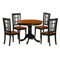 Cheap 🔥 East West Furniture Antique 5 Piece Pedestal Round Dining Table Set With Nicoli Wooden Seat Chairs 🥰