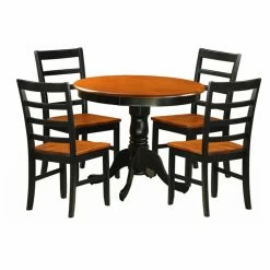 Best Sale 👏 East West Furniture Antique 5 Piece Pedestal Round Dining Table Set With Parfait Wooden Seat Chairs 😉