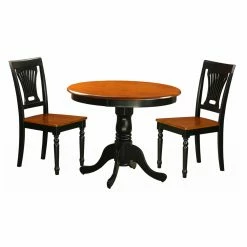 Best deal ⭐ East West Furniture Antique 3 Piece Pedestal Round Dining Table Set With Plainville Wooden Seat Chairs ⌛