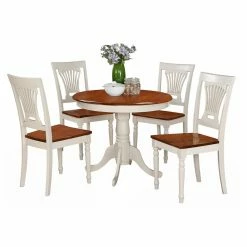Hot Sale 😍 East West Furniture Antique 5 Piece Pedestal Round Dining Table Set With Plainville Wooden Seat Chairs 👍