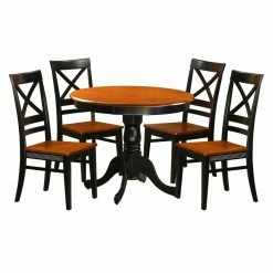 Promo ✔️ Casual Dining Sets East West Furniture Antique 5 Piece Pedestal Dining Table Set With Quincy Wooden Seat Chairs 👏