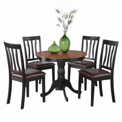Brand new 👏 East West Furniture Antique 5 Piece Pedestal Round Dining Table Set With Faux Leather Seat 😀