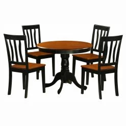 Budget 🥰 East West Furniture Antique 5 Piece Pedestal Round Dining Table Set With Wooden Seat 💯