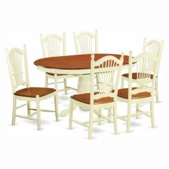 Best deal 🔔 East West Furniture Avon 7 Piece Pedestal Oval Dining Table Set With Dover Wooden Seat Chairs ❤️