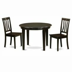 Best deal 🥰 East West Furniture Boston 3 Piece Round Dining Table Set With Antique Wooden Seat Chairs 😉