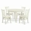 Outlet ⌛ East West Furniture Boston 5 Piece Round Dining Table Set With Groton Wooden Seat Chairs 🎁 -Kitchen Sales Store masterEASE276