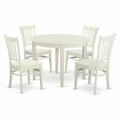 Outlet ⌛ East West Furniture Boston 5 Piece Round Dining Table Set With Groton Wooden Seat Chairs 🎁
