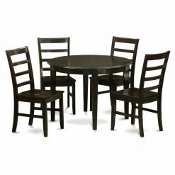 Cheap 👍 East West Furniture Boston 5 Piece Round Dining Table Set With Parfait Wooden Seat Chairs 👍