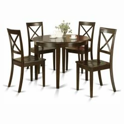 Cheapest ⌛ East West Furniture Boston 5 Piece Round Dining Table Set With Wooden Seat Chairs 😉