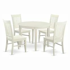 Flash Sale 🧨 East West Furniture Boston 5 Piece Round Dining Table Set With Weston Wooden Seat Chairs 😉