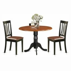 Best deal 😍 Round East West Furniture Dublin 3 Piece Drop Leaf Dining Table Set With Faux Leather Antique Chairs 😍