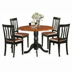 Coupon 🥰 Round East West Furniture Dublin 5 Piece Drop Leaf Dining Table Set With Antique Faux Leather Seat Chairs 🌟