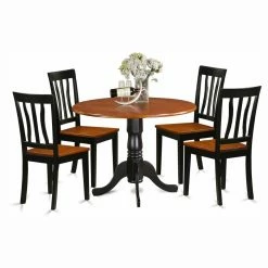 Flash Sale 🔥 Round East West Furniture Dublin 5 Piece Drop Leaf Dining Table Set With Wooden Antique Chairs 🔥