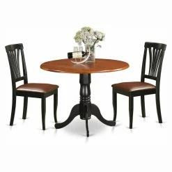 Coupon ⭐ East West Furniture Dublin 3 Piece Round Dining Table Set With Faux Leather Avon Chairs 👍
