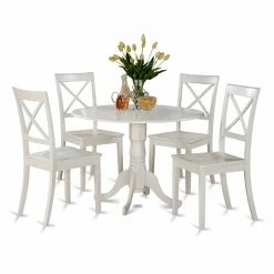 Deals 😍 Round East West Furniture Dublin 5 Piece Drop Leaf Dining Table Set With Boston Wooden Seat Chairs 🤩
