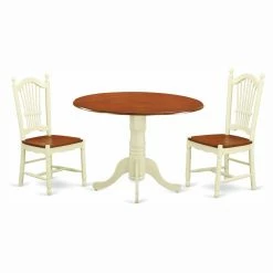 Best deal 👏 Round East West Furniture Dublin 3 Piece Drop Leaf Dining Table Set With Dover Wooden Seat Chairs ✔️