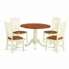 Promo 🧨 Round East West Furniture Dublin 5 Piece Drop Leaf Dining Table Set With Dover Wooden Seat Chairs 🎁 -Kitchen Sales Store masterEASE384