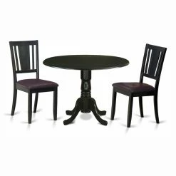 Top 10 ✔️ Round East West Furniture Dublin 3 Piece Drop Leaf Dining Table Set With Buckland Faux Leather Seat Chairs ✔️