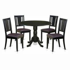 Budget ✨ Round East West Furniture Dublin 5 Piece Drop Leaf Dining Table Set With Buckland Faux Leather Seat Chairs 👍