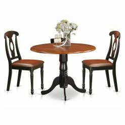 Cheapest 🧨 Round East West Furniture Dublin 3 Piece Drop Leaf Dining Table Set With Kenley Faux Leather Seat Chairs 🔔