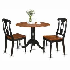 Best deal 👍 East West Furniture Dublin 3 Piece Drop Leaf Round Dining Table Set With Kenley Wooden Seat Chairs 🎁