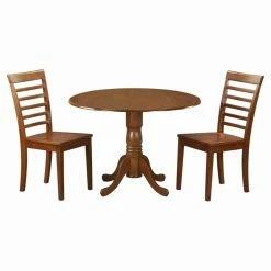New ⭐ Casual Dining Sets East West Furniture Dublin 3 Piece Drop Leaf Round Dining Table Set With Milan Wooden Seat Chairs 🎉
