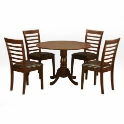 Top 10 ❤️ Round East West Furniture Dublin 5 Piece Dining Table Set With Milan Faux Leather Seat Chairs 🔔