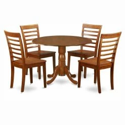 Coupon 🔔 Round East West Furniture Dublin 5 Piece Drop Leaf Dining Table Set With Milan Wooden Seat Chairs 🔔